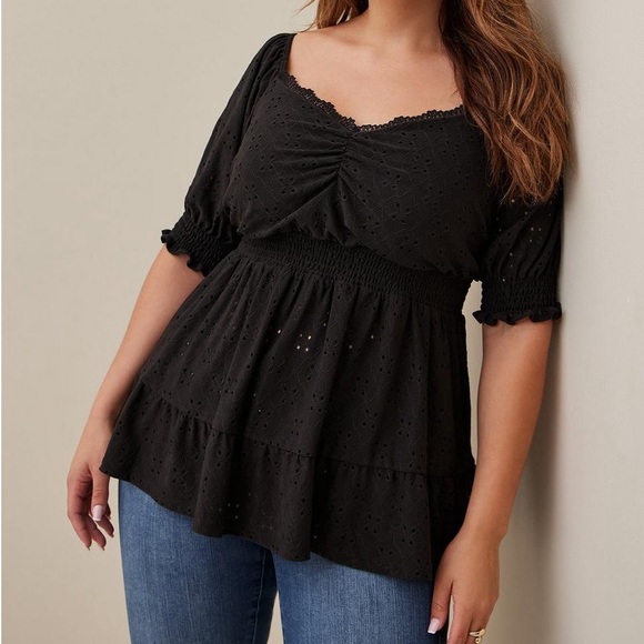 torrid Tops - NWT Torrid Eyelet Smocked Waist and Sleeve Sweetheart Babydoll Top Size 3 3X